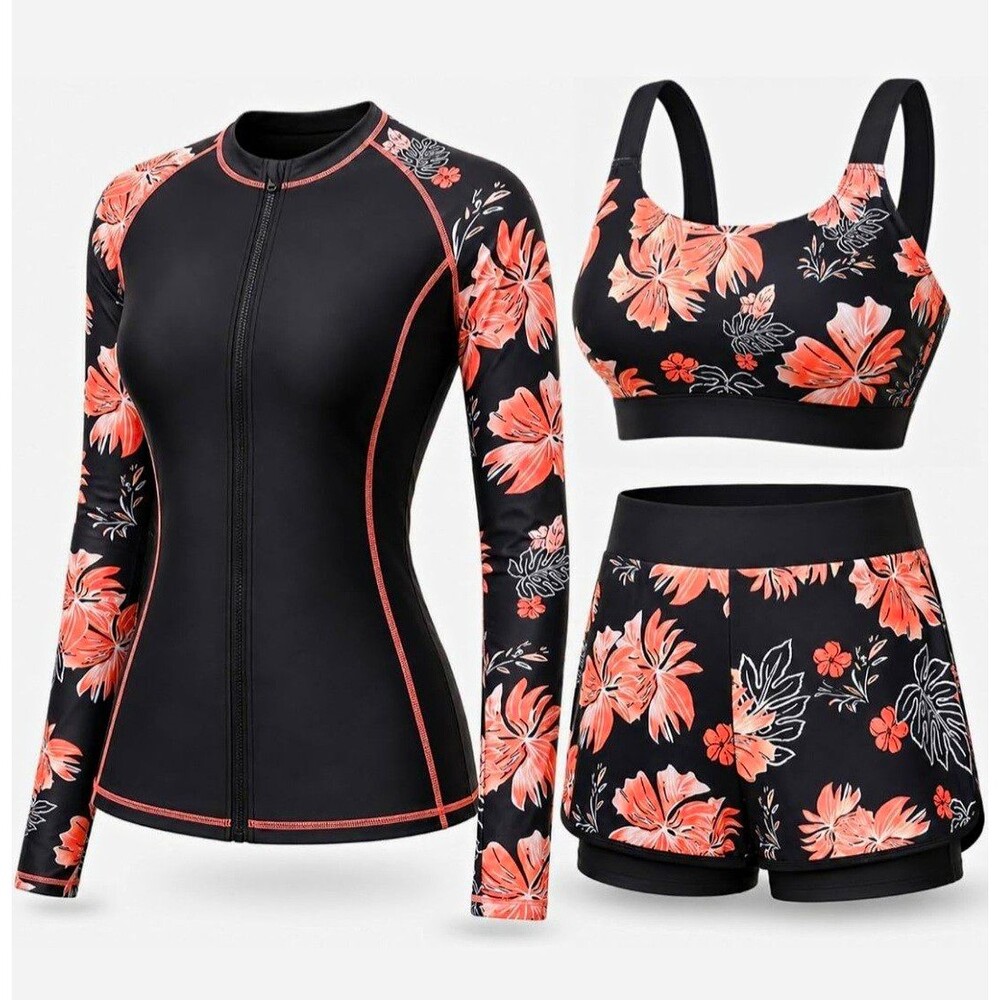 Daci 3 Piece Rash Guard Set with 3'' Shorts UPF 50+ Sun Protection, Long Sleeve